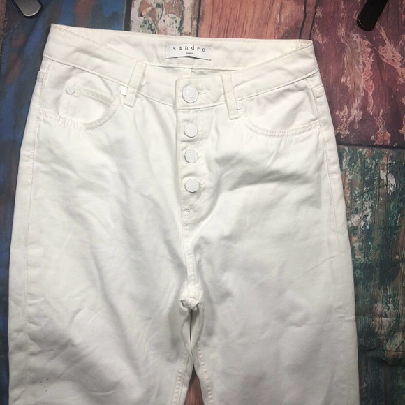 Sandro Paris High Rise Button Raw Hem Denim Jeans White Size European 36 |‎ 4 - Picture 6 of 11
